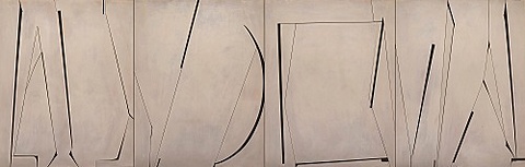 《月と封筒》 1993年 ステンレススチール、パネル 130.0×400.0cm