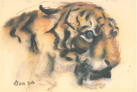 《虎の顔》1934年頃　パステル・紙、25.8×38.0cm